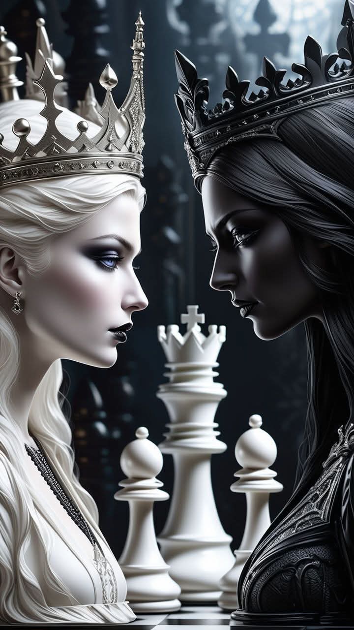 Ilustración histórica de dos reinas jugando al ajedrez